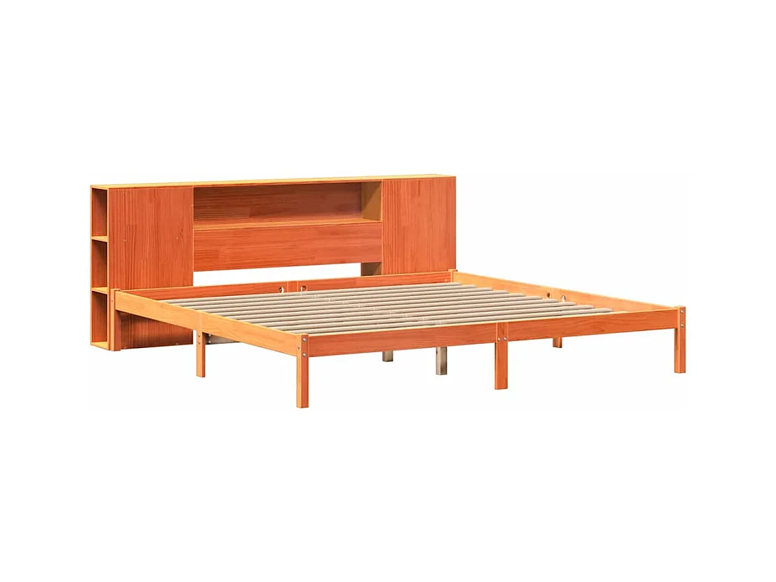 Letto libreria senza materasso, cera marrone, 200x200 cm, pino massiccio