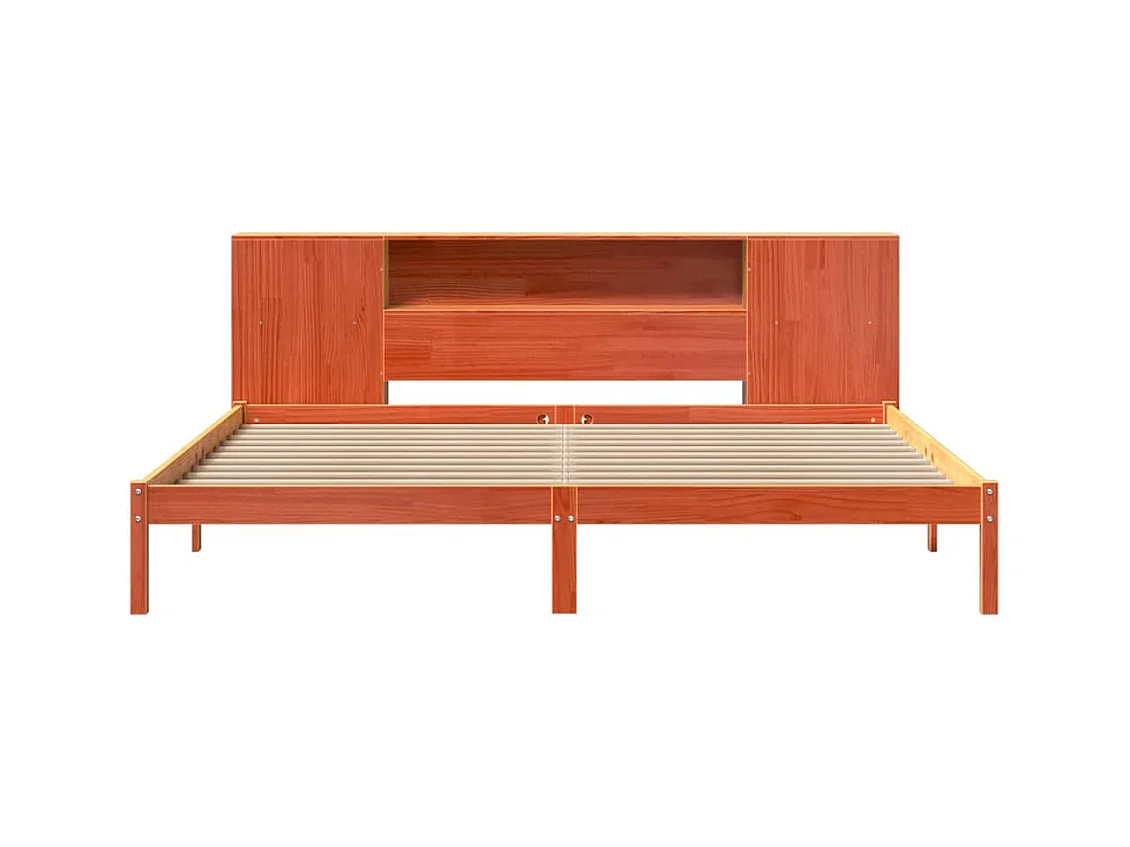 Letto libreria senza materasso, cera marrone, 200x200 cm, pino massiccio