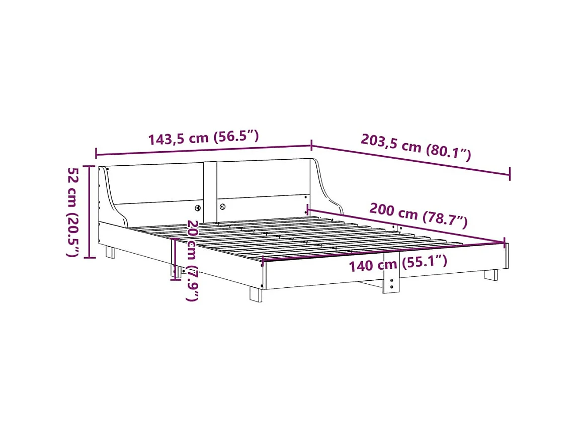 Bettgestell ohne Matratze, braun gewachst, 140x200cm, Kiefer massiv