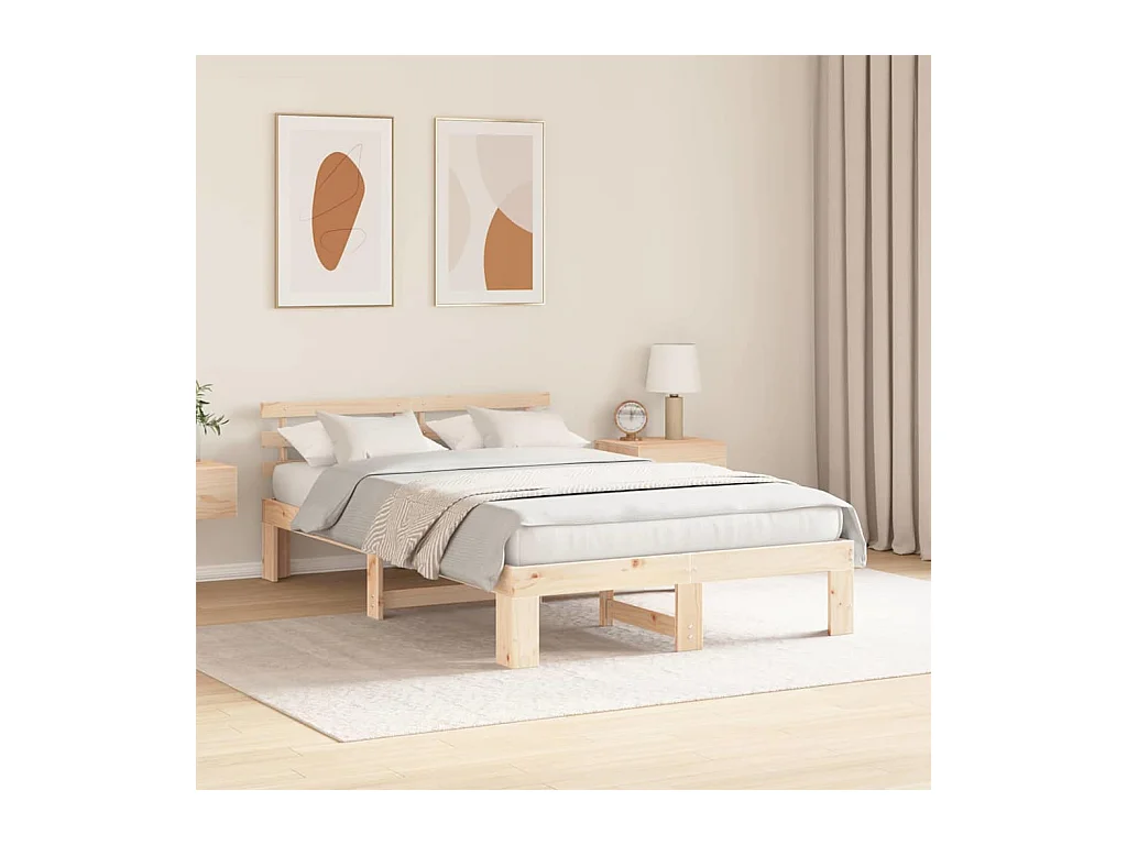 Crèmekleurig bedframe 140 x 190 cm massief grenenhout
