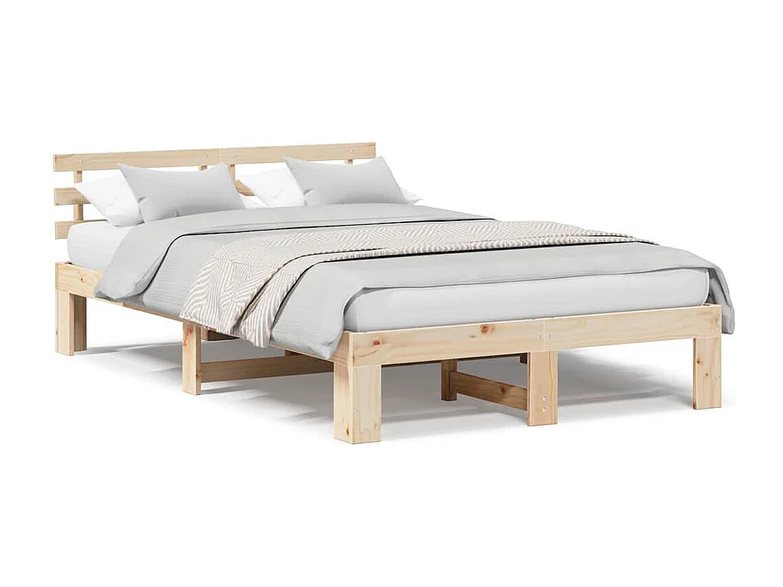 Estructura de cama color crema de 140 x 190 cm de madera maciza de pino