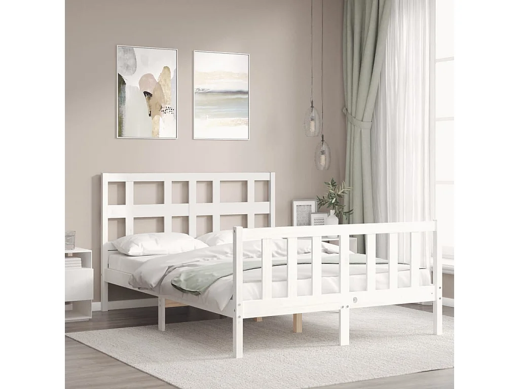 Cadre de lit sans matelas blanc bois de pin massif