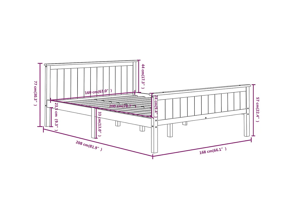 Bedframe zonder matras massief grijs grenenhout 160x200 cm