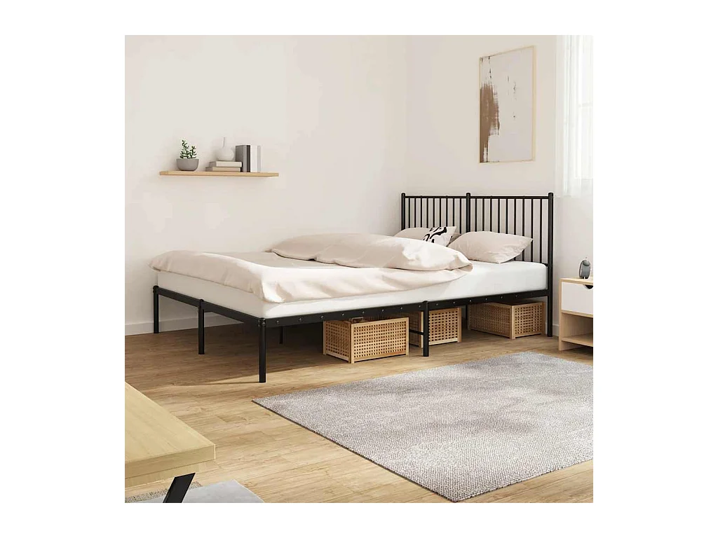 Metalen bedframe zonder matras en zwart hoofdbord 160x200 cm
