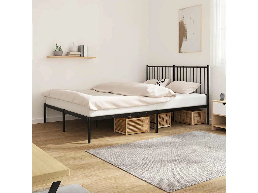 Cadre de lit métal sans matelas et tête de lit noir 160x200 cm