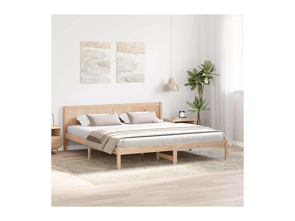 Bruin bedframe 200 x 200 cm massief grenenhout