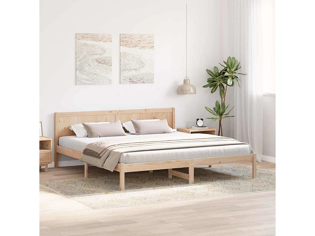 Struttura letto marrone 200 x 200 cm in legno massello di pino