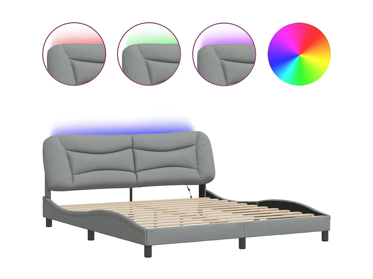 Cadre de lit avec LED sans matelas gris clair 180x200 cm tissu