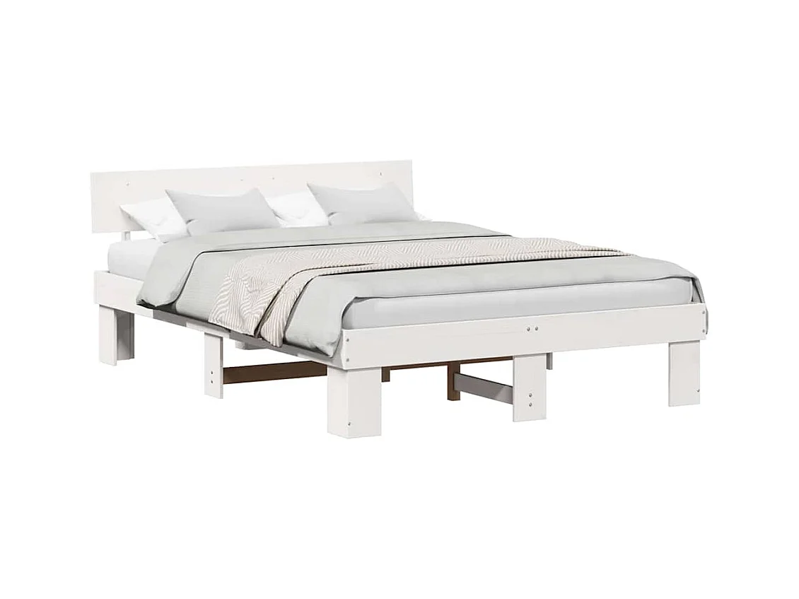 Wit bedframe 160 x 200 cm Massief grenenhout