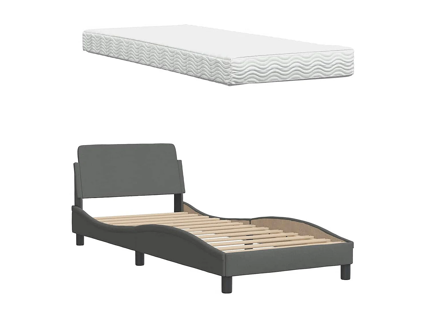 Lit avec matelas gris foncé 90x190 cm tissu