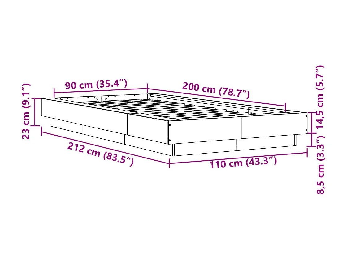 Cadre de lit sans matelas chêne fumé 90x200 cm