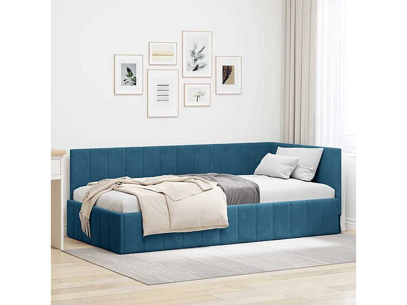 Hoekbedframe met hoofdbord Blauw 90 x 200 cm Fluweel