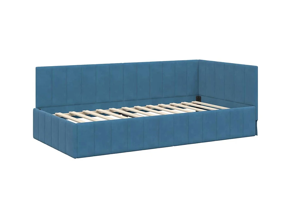 Hoekbedframe met hoofdbord Blauw 90 x 200 cm Fluweel