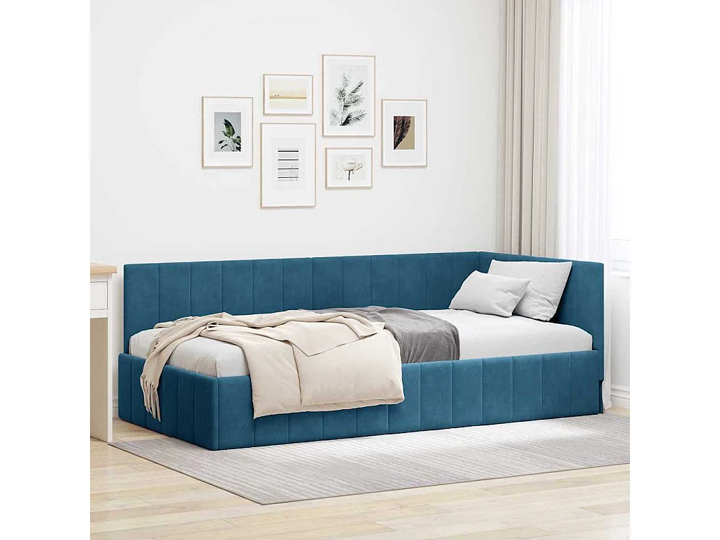Struttura letto angolare con testiera Blu 90 x 200 cm Velluto