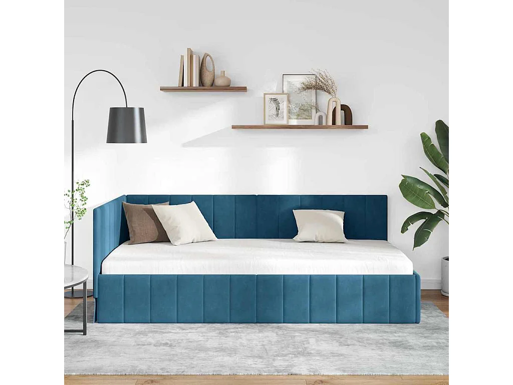Struttura letto angolare con testiera Blu 90 x 200 cm Velluto