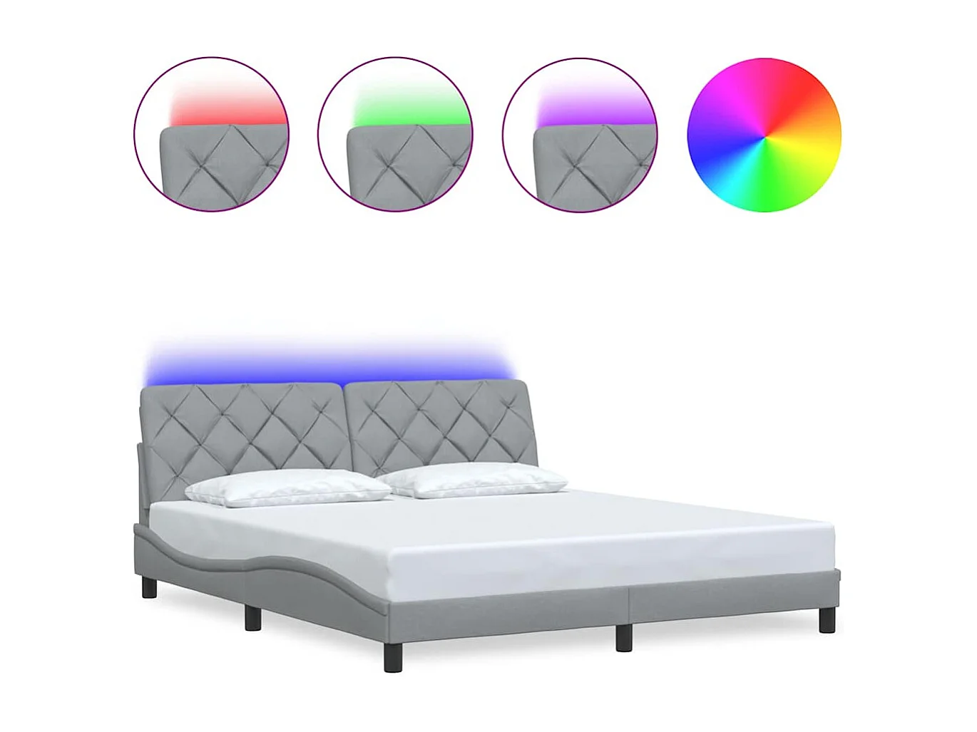 Cadre de lit avec LED sans matelas gris clair 180x200 cm tissu