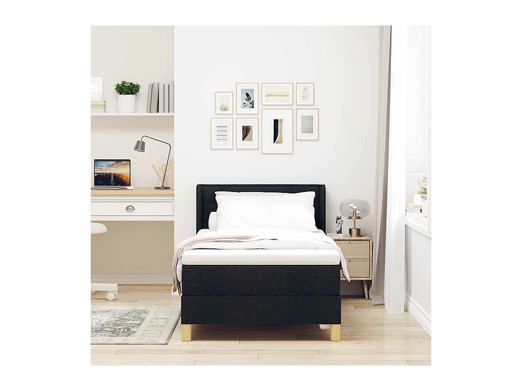 Springbed met matras Zwart-Wit 90 x 200 cm stof