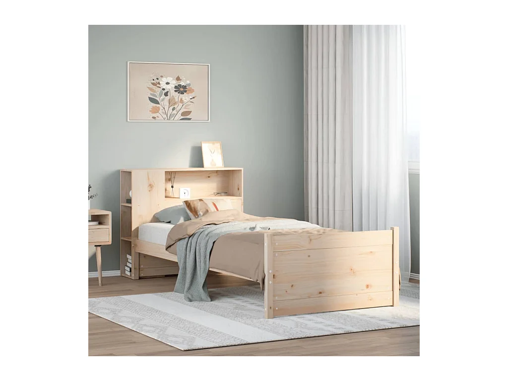 Letto a libreria senza materasso 90x190 cm in legno massello di pino