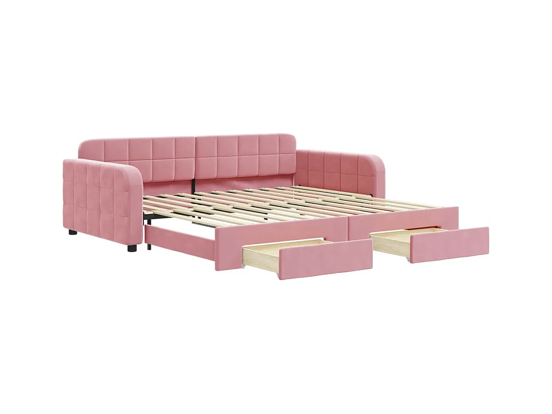 Dagbed met onderschuifbed en lades roze 100x200 cm fluweel