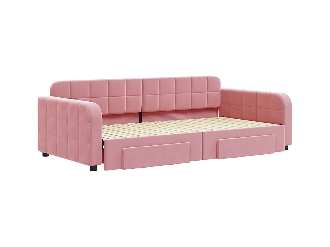 Dagbed met onderschuifbed en lades roze 100x200 cm fluweel