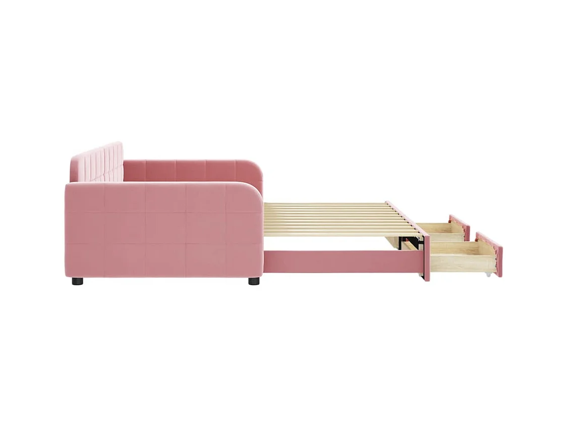 Dagbed met onderschuifbed en lades roze 100x200 cm fluweel