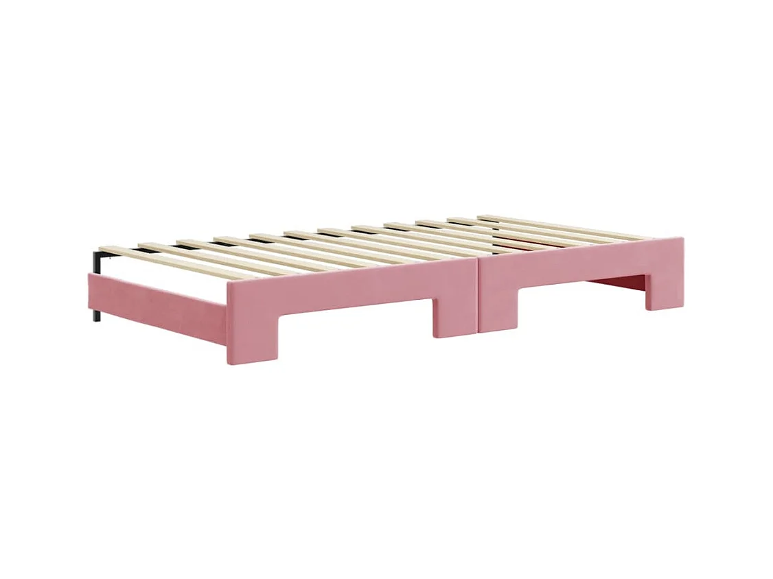 Dagbed met onderschuifbed en lades roze 100x200 cm fluweel