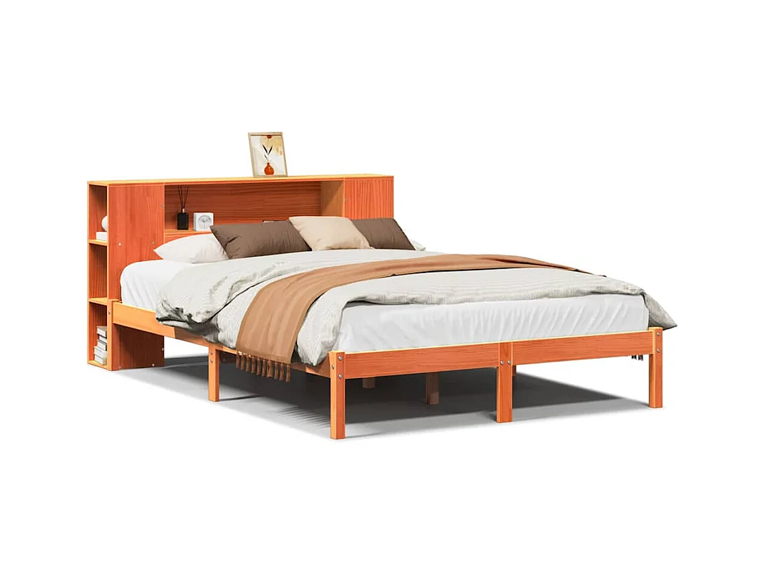 Boekenkastbed zonder matras, bruine was, 140x200 cm, massief grenen