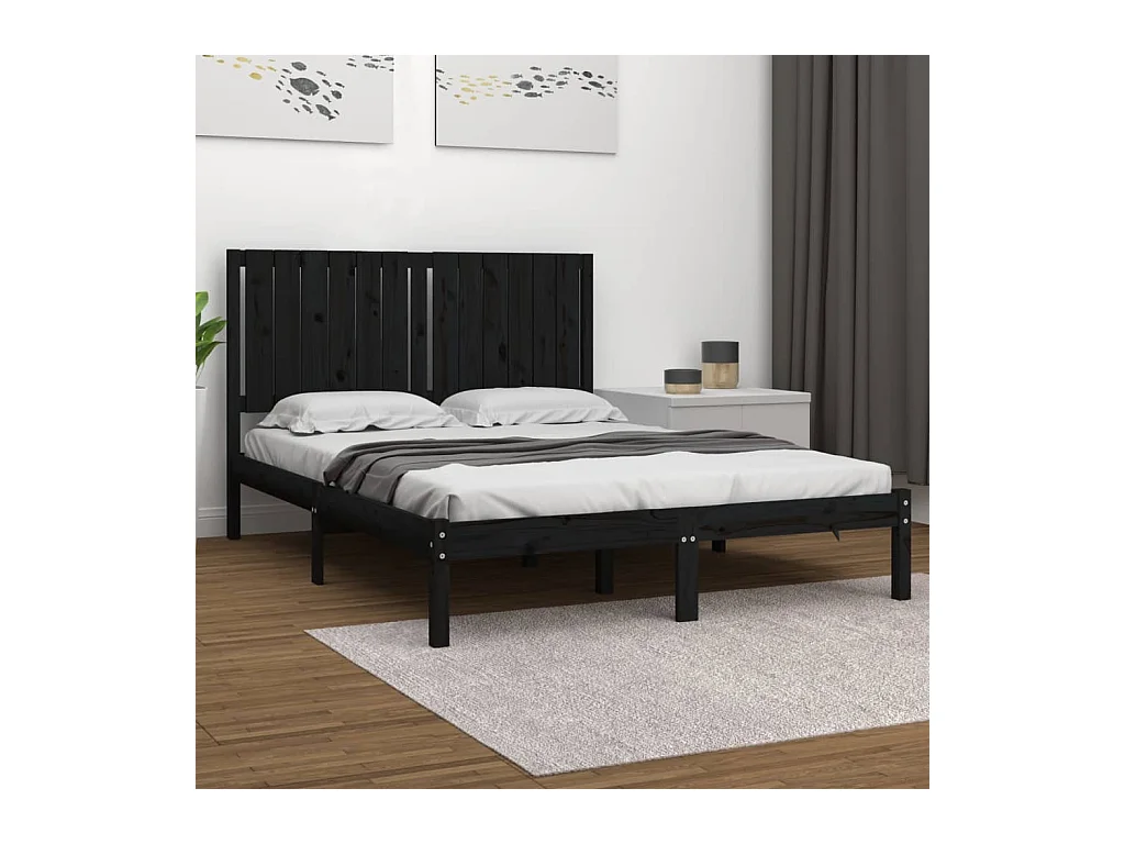 Estructura de cama negra sin colchón 140x190 cm madera maciza de pino