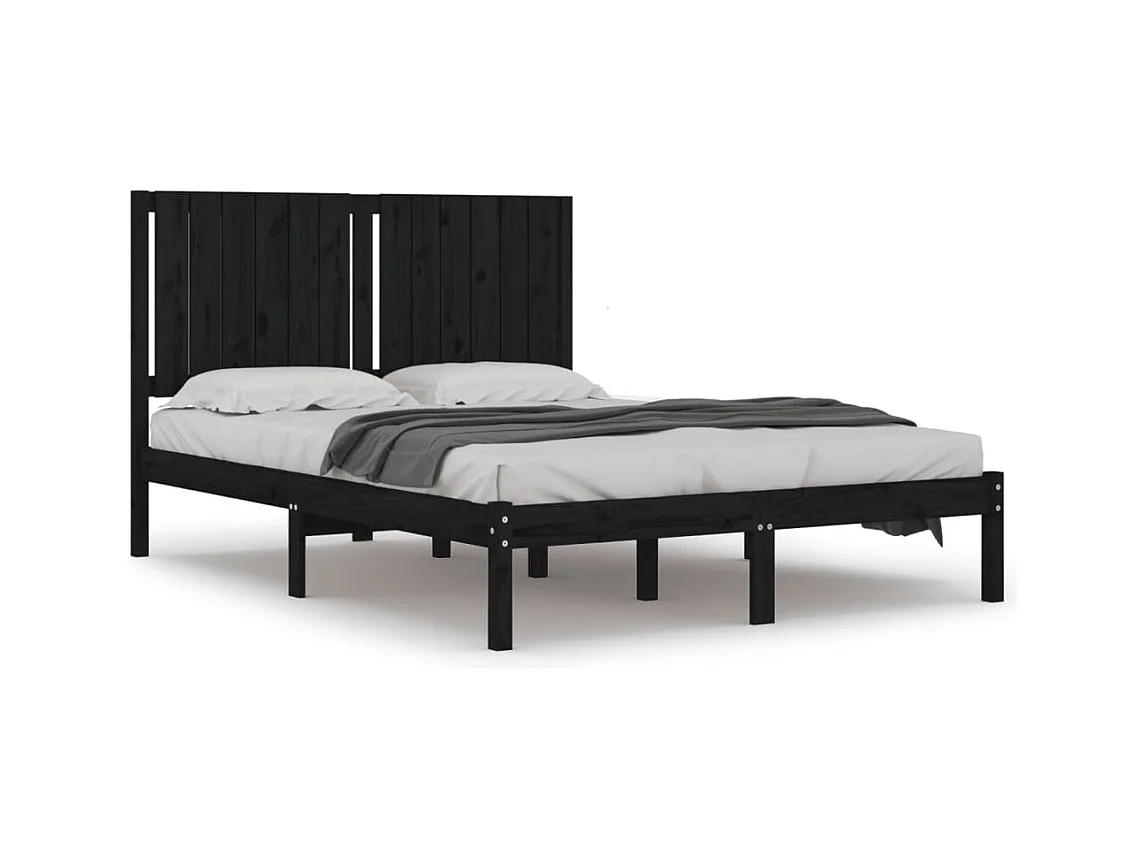 Estructura de cama negra sin colchón 140x190 cm madera maciza de pino