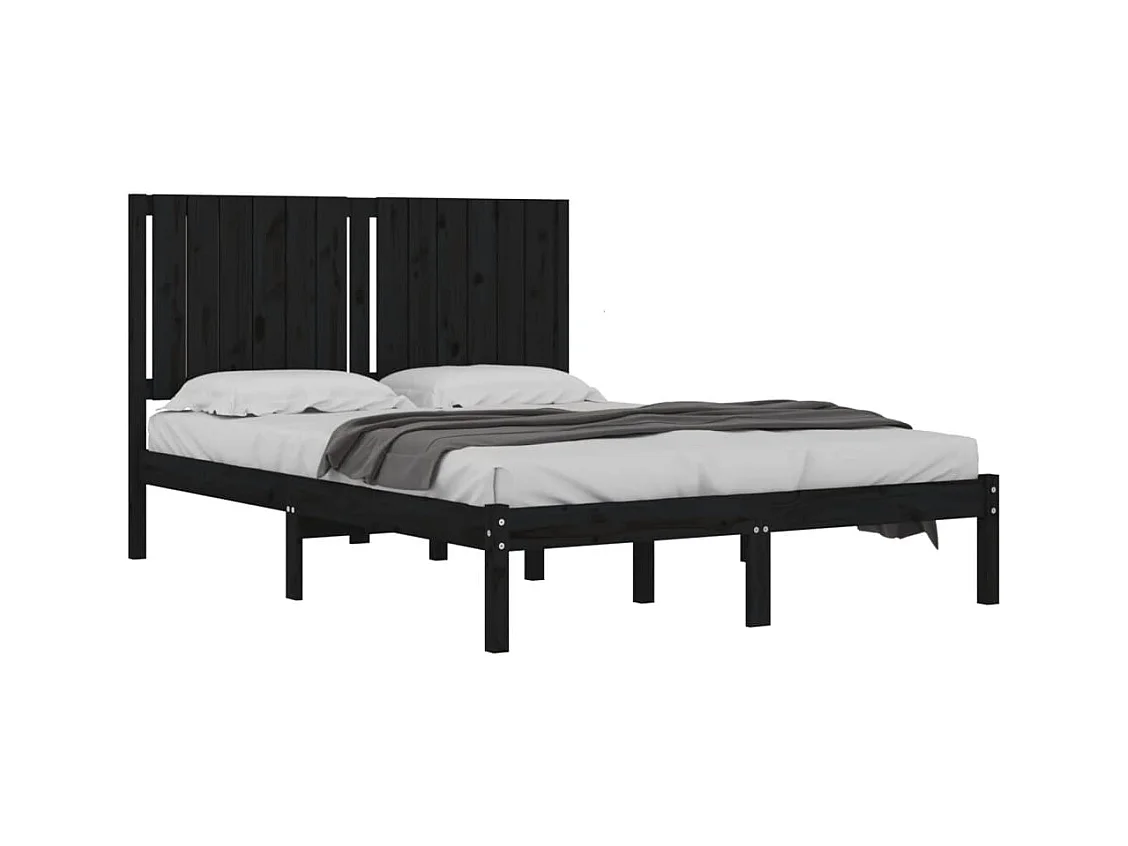 Estructura de cama negra sin colchón 140x190 cm madera maciza de pino