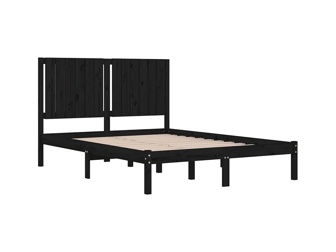 Estructura de cama negra sin colchón 140x190 cm madera maciza de pino