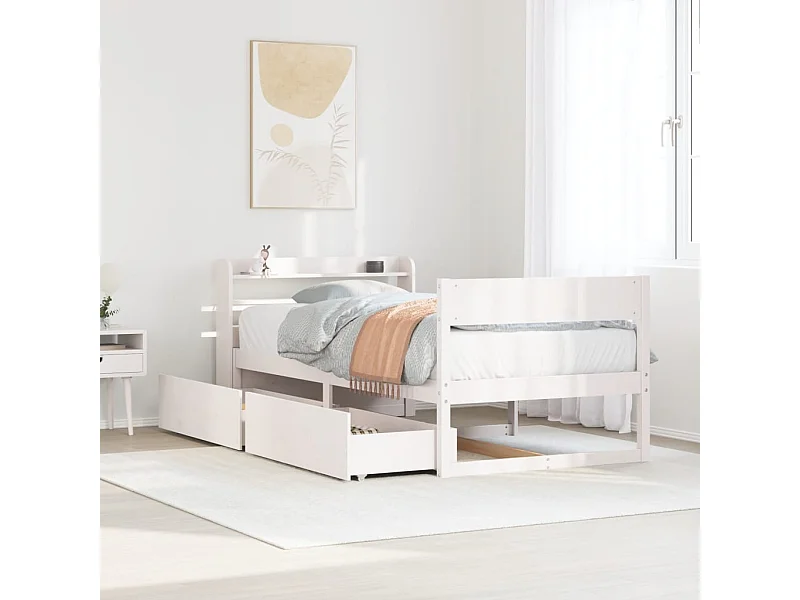 Struttura letto senza materasso bianco 90x190 cm in legno massello di pino