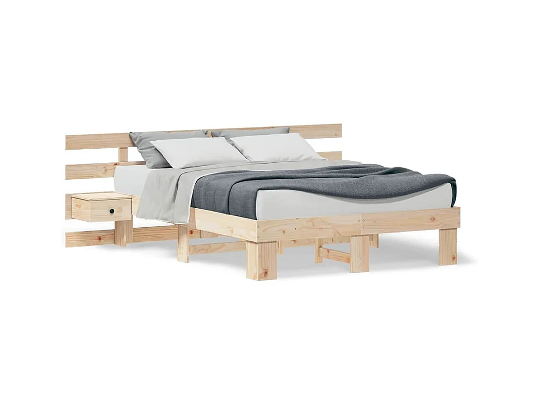 Bruin bedframe 135 x 190 cm massief grenen en massief grenen