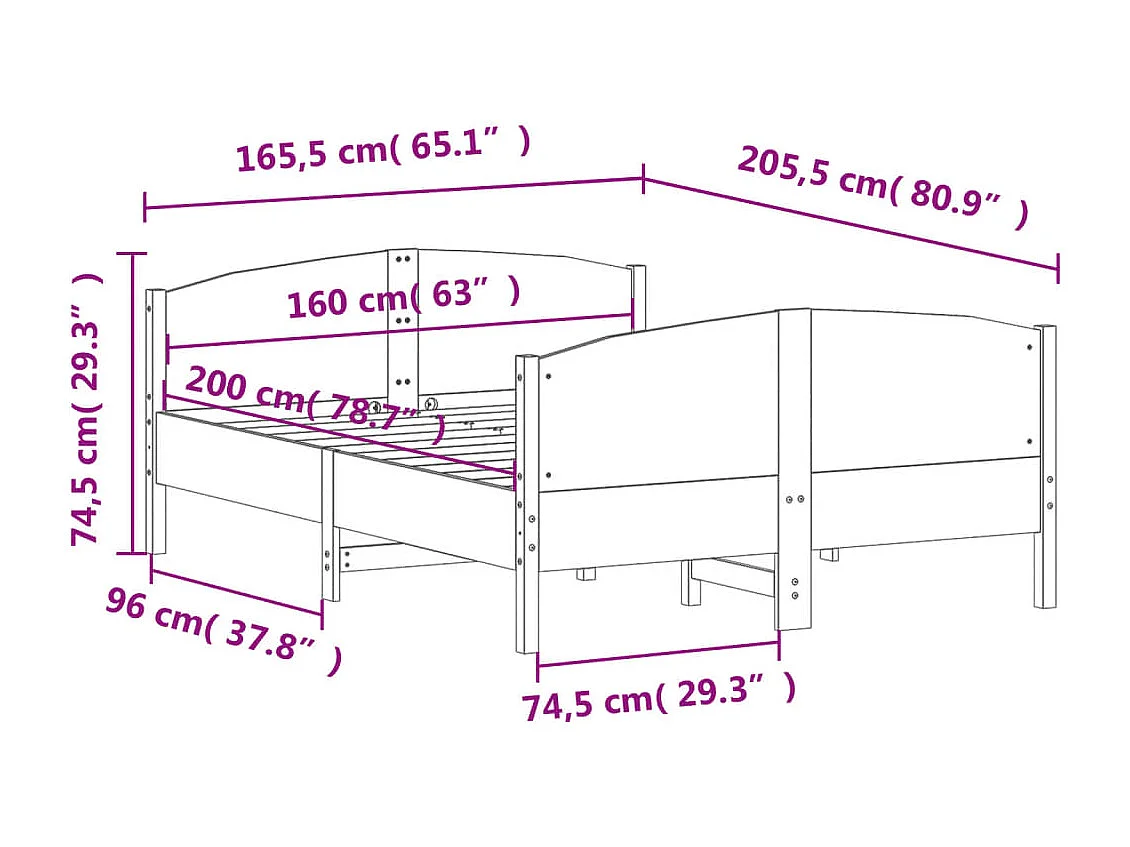 Bedframe zonder matras wit 160x200 cm massief grenenhout