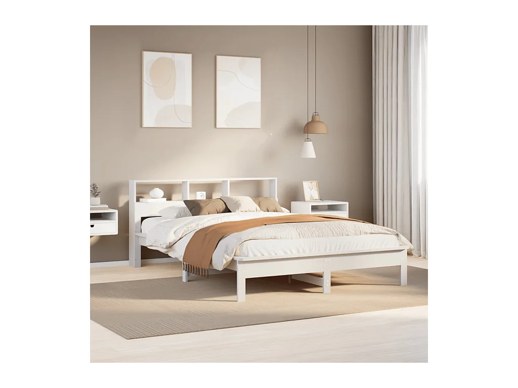 Estructura de cama sin colchón blanca 140x190 cm madera maciza de pino