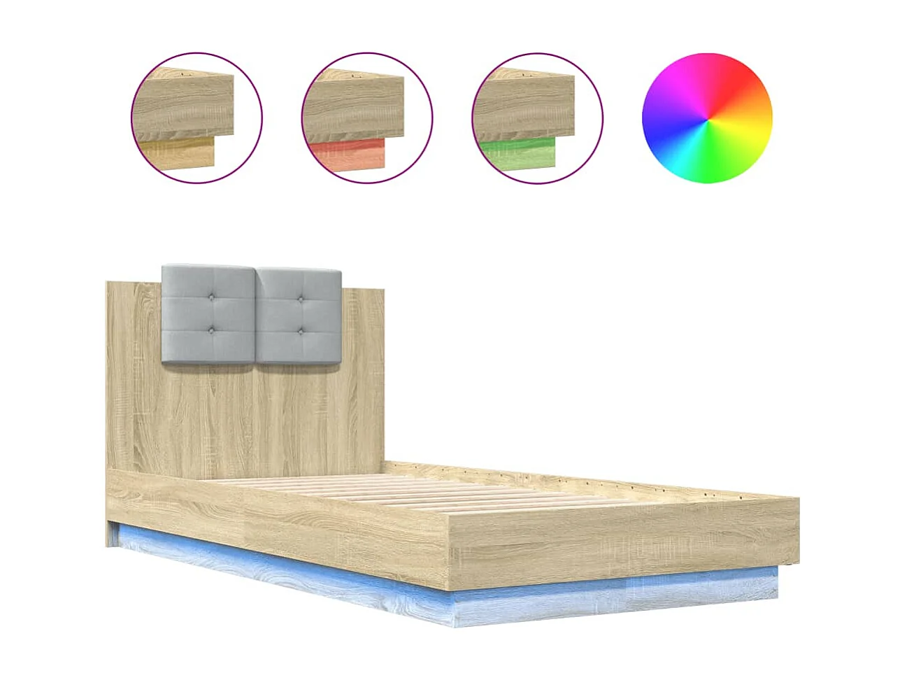 Estructura de cama con LED sin colchón roble Sonoma 90x190 cm