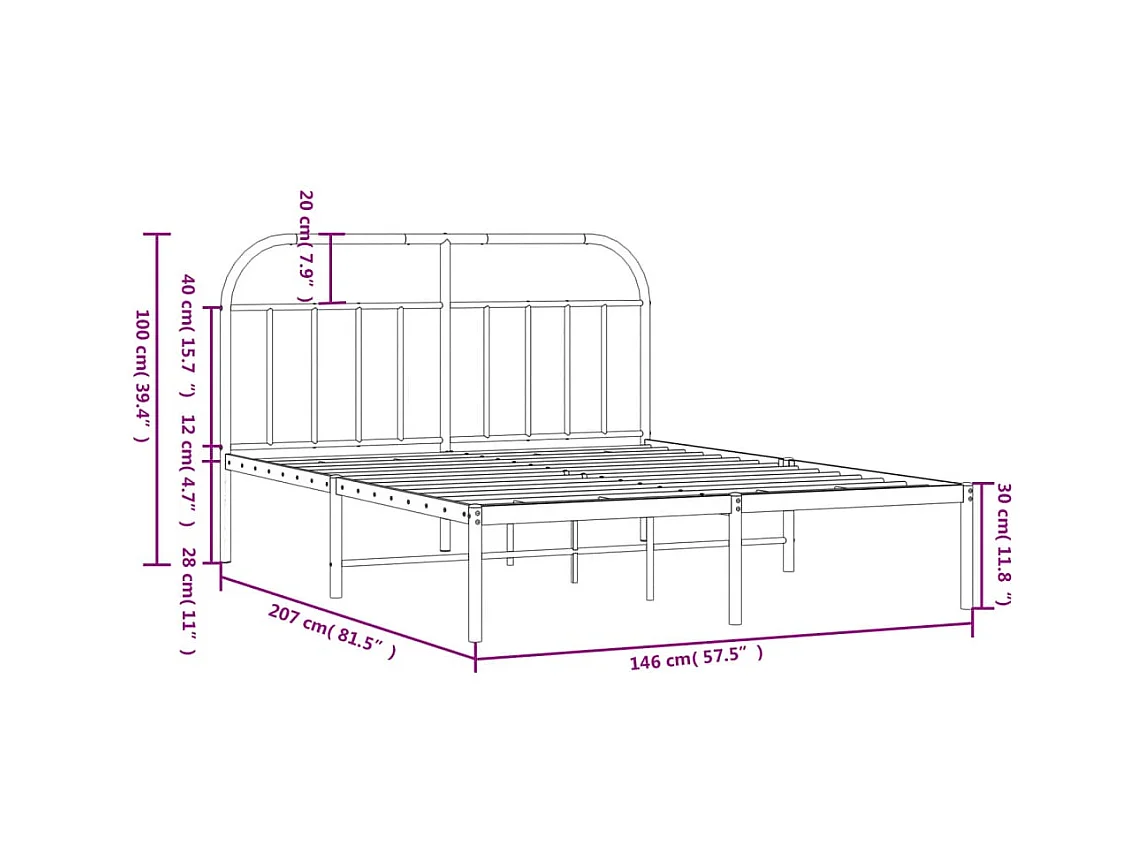 Metalen bedframe zonder matras met zwart hoofdeinde 140x200cm
