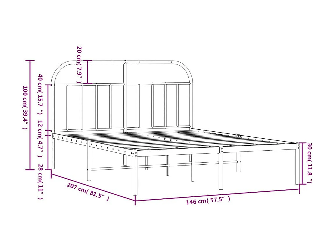 Metalen bedframe zonder matras met zwart hoofdeinde 140x200cm