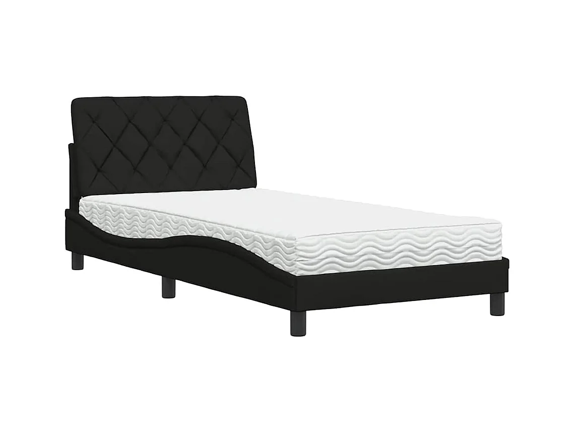 Lit avec matelas noir 100x200 cm tissu