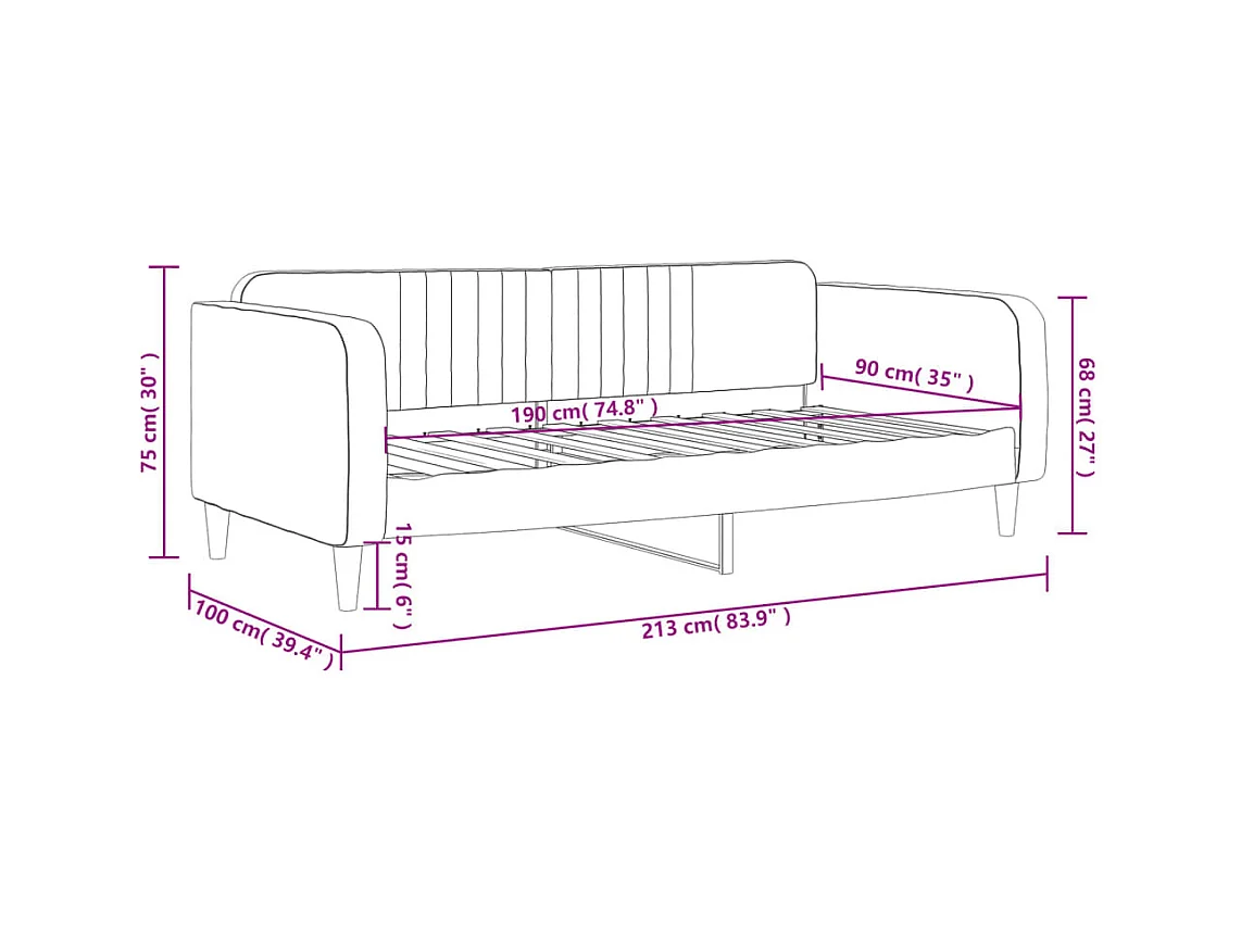Lit de repos sans matelas noir 90x190 cm velours