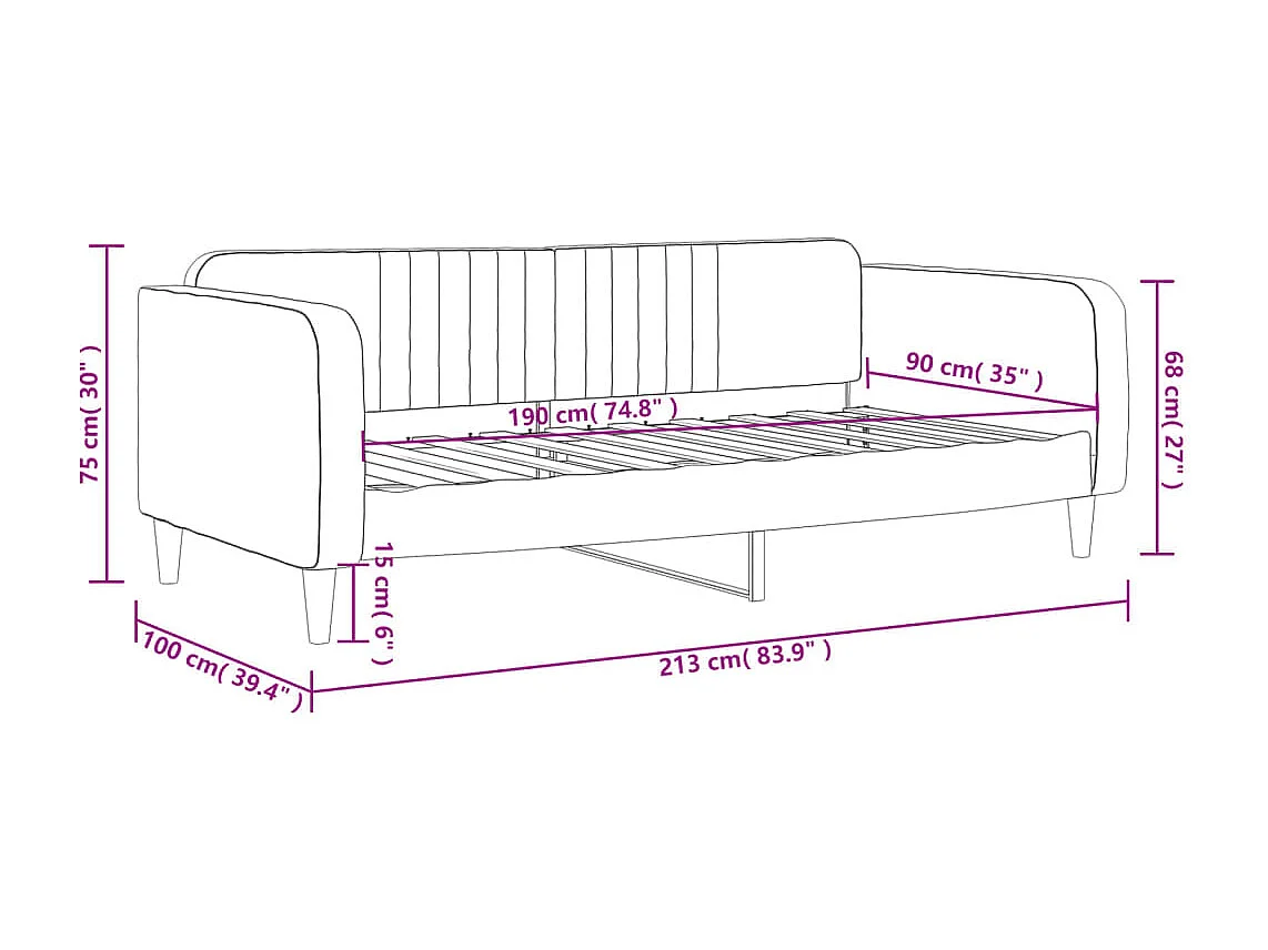 Dagbed zonder matras zwart 90x190 cm fluweel