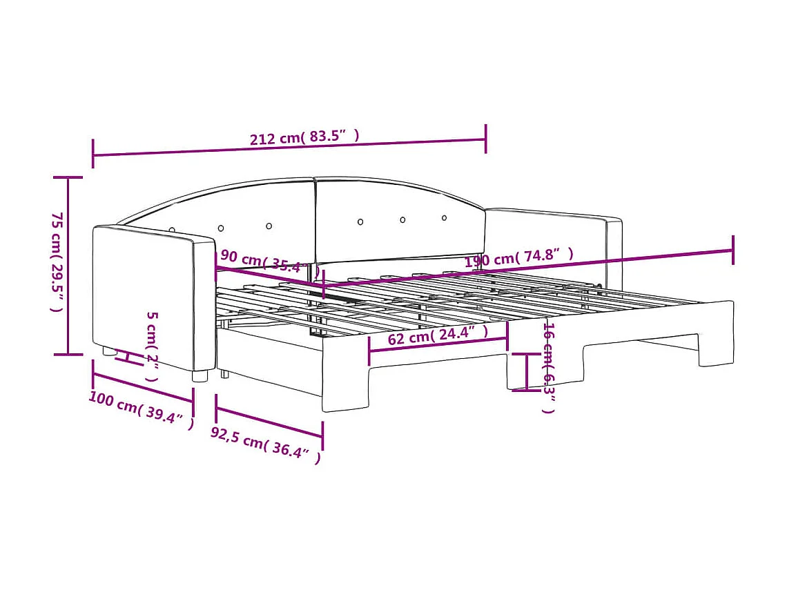 Dagbed met uitschuifbed lichtgrijs 90x190 cm fluweel