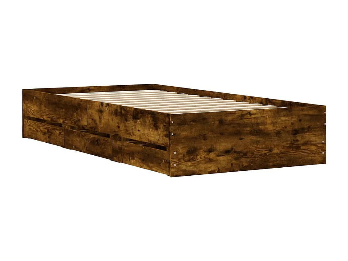 Struttura letto con cassetti senza materasso rovere affumicato 90x190 cm