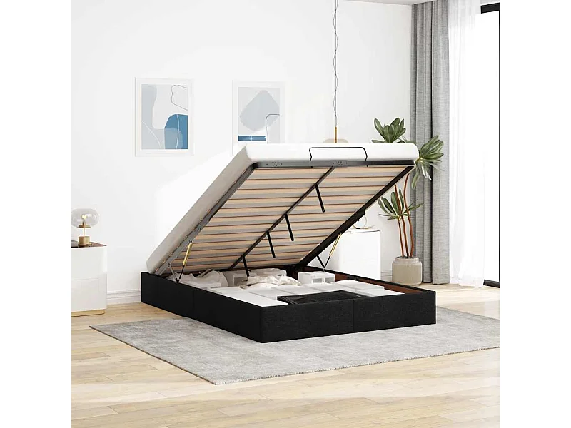 Cadre de lit ottoman sans matelas noir 140x200 cm tissu