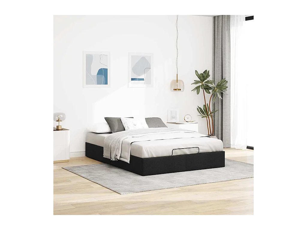 Struttura letto pouf senza materasso tessuto nero 140x200 cm