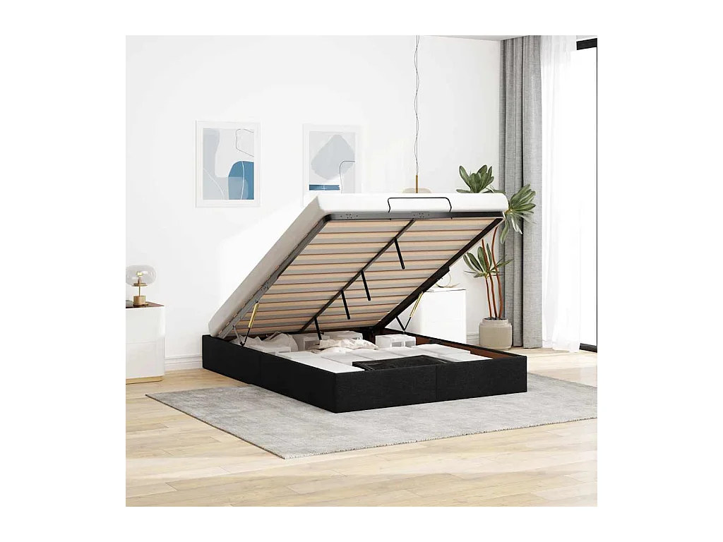 Cadre de lit ottoman sans matelas noir 140x200 cm tissu