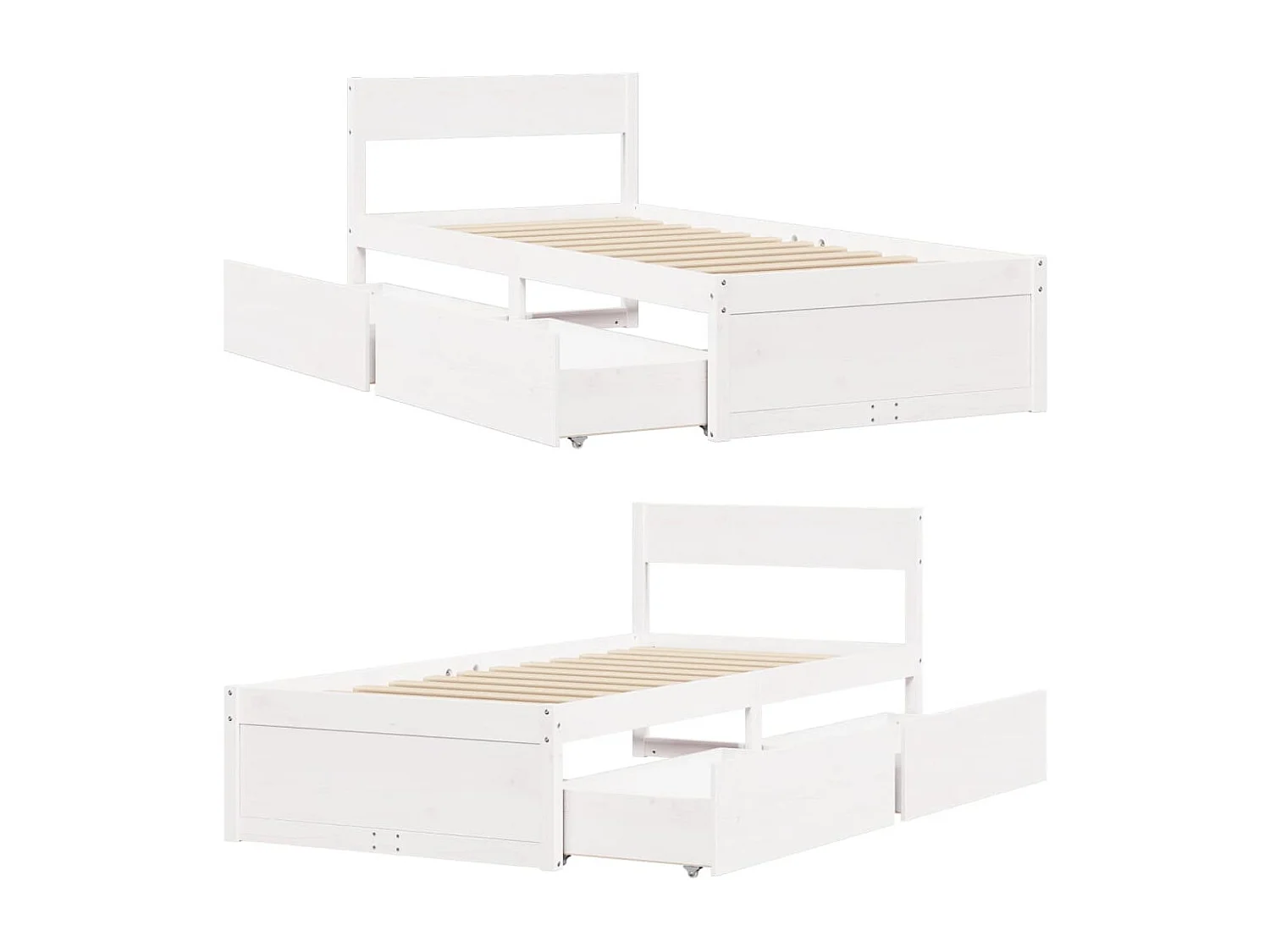 Struttura letto senza materasso bianco 90x200 cm in legno massello di pino