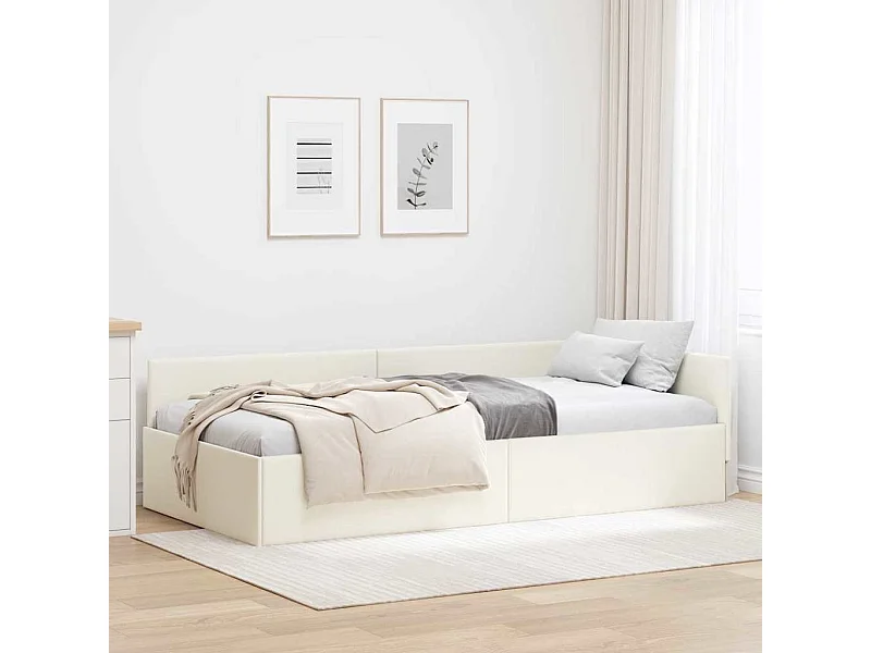 Cadre de lit d'angle Autre avec tête de lit Crème 90 x 200 cm