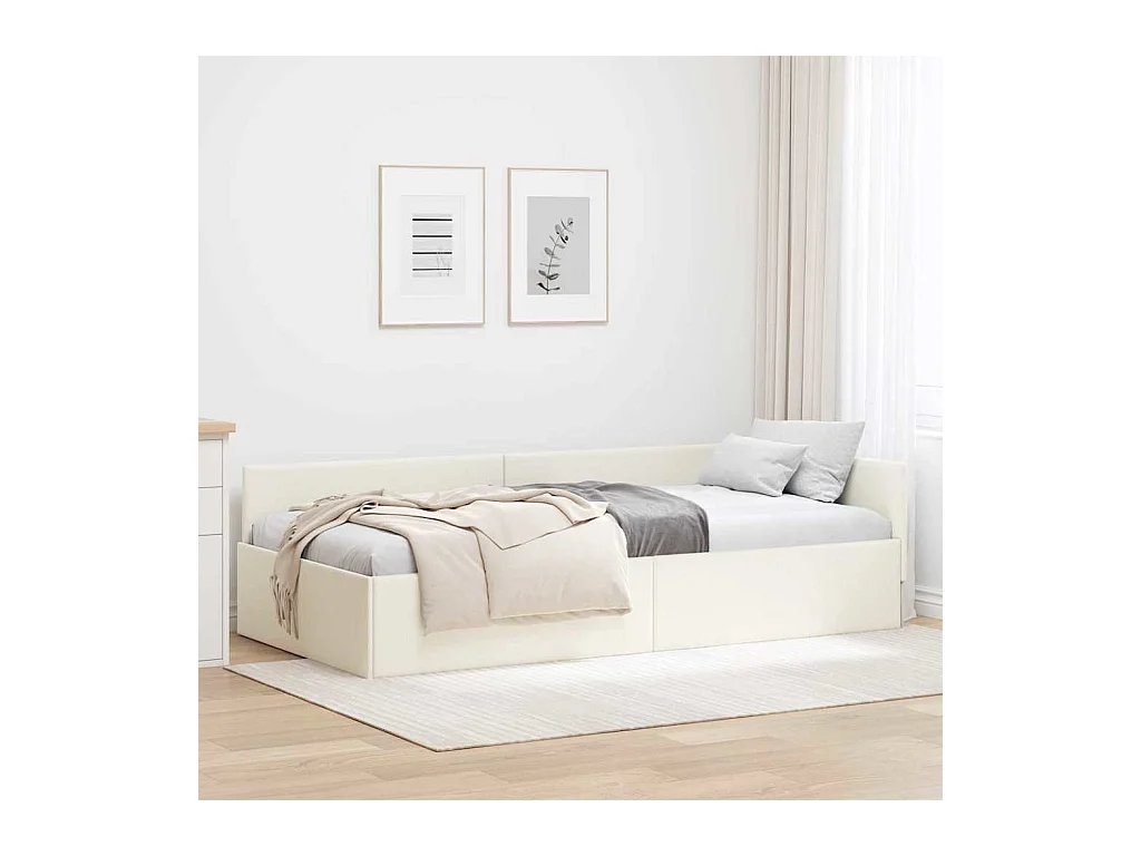 Cadre de lit d'angle Autre avec tête de lit Crème 90 x 200 cm