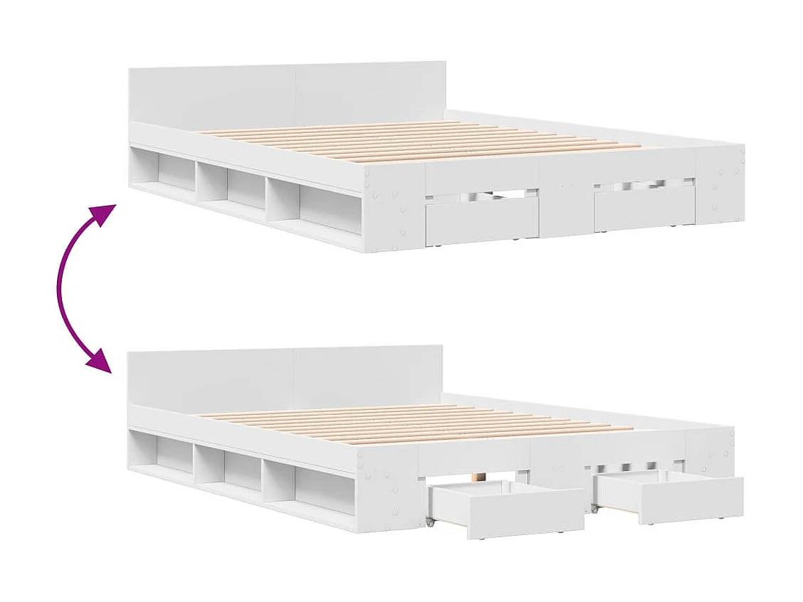 Bedframe met lades zonder matras wit 120x190 cm
